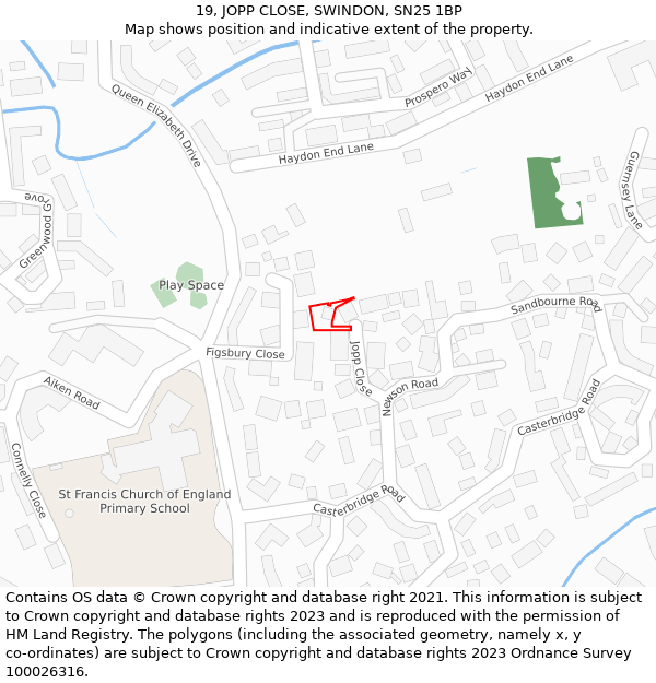 19, JOPP CLOSE, SWINDON, SN25 1BP: Location map and indicative extent of plot
