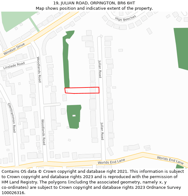 19, JULIAN ROAD, ORPINGTON, BR6 6HT: Location map and indicative extent of plot
