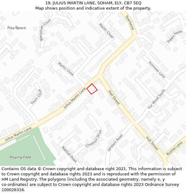 19, JULIUS MARTIN LANE, SOHAM, ELY, CB7 5EQ: Location map and indicative extent of plot