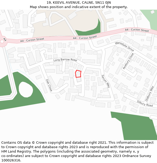 19, KEEVIL AVENUE, CALNE, SN11 0JN: Location map and indicative extent of plot