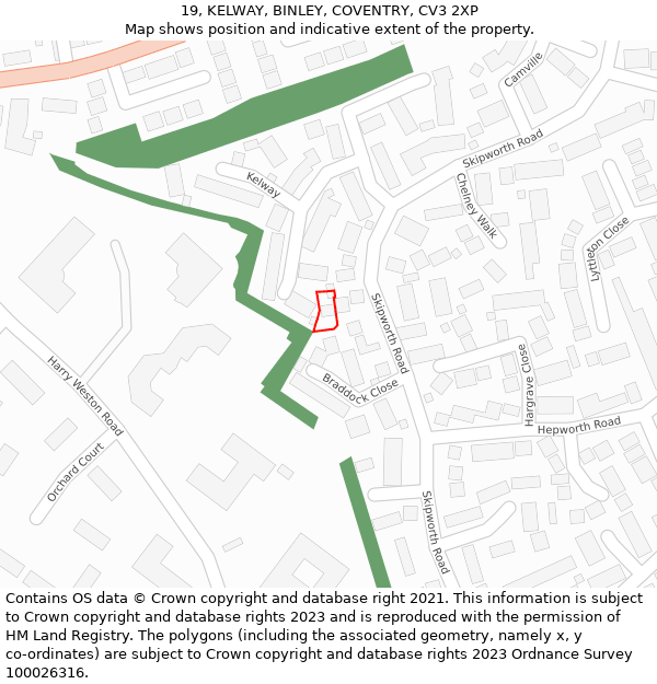 19, KELWAY, BINLEY, COVENTRY, CV3 2XP: Location map and indicative extent of plot