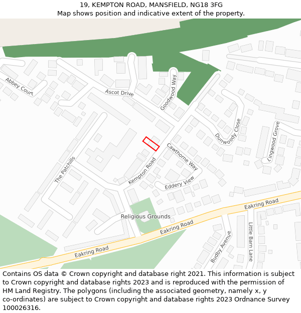 19, KEMPTON ROAD, MANSFIELD, NG18 3FG: Location map and indicative extent of plot