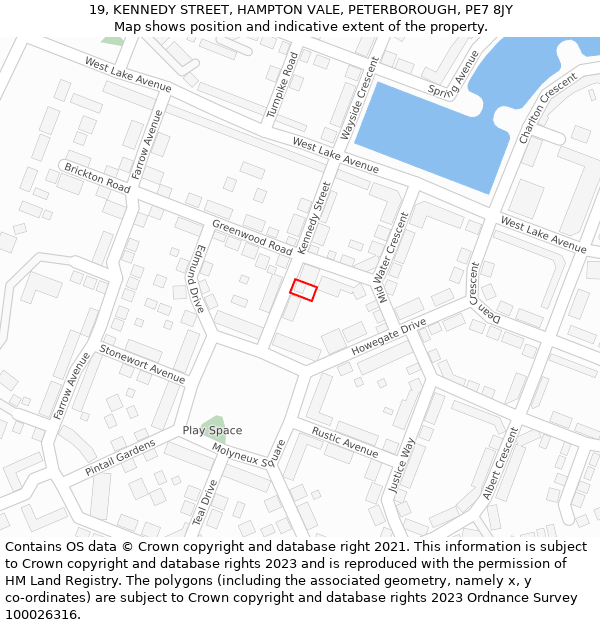 19, KENNEDY STREET, HAMPTON VALE, PETERBOROUGH, PE7 8JY: Location map and indicative extent of plot