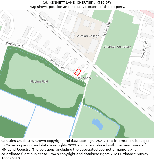 19, KENNETT LANE, CHERTSEY, KT16 9FY: Location map and indicative extent of plot
