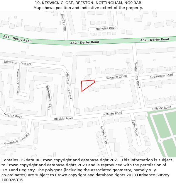 19, KESWICK CLOSE, BEESTON, NOTTINGHAM, NG9 3AR: Location map and indicative extent of plot