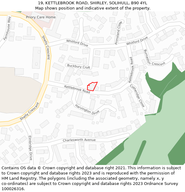 19, KETTLEBROOK ROAD, SHIRLEY, SOLIHULL, B90 4YL: Location map and indicative extent of plot