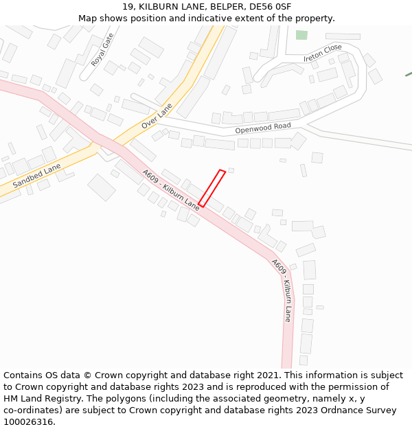 19, KILBURN LANE, BELPER, DE56 0SF: Location map and indicative extent of plot