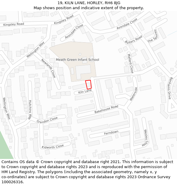 19, KILN LANE, HORLEY, RH6 8JG: Location map and indicative extent of plot
