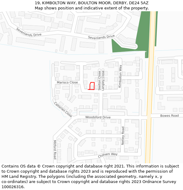 19, KIMBOLTON WAY, BOULTON MOOR, DERBY, DE24 5AZ: Location map and indicative extent of plot