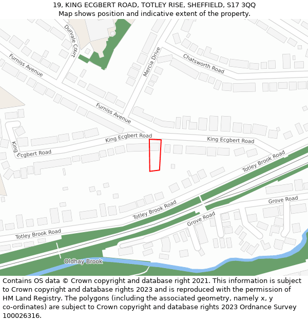 19, KING ECGBERT ROAD, TOTLEY RISE, SHEFFIELD, S17 3QQ: Location map and indicative extent of plot