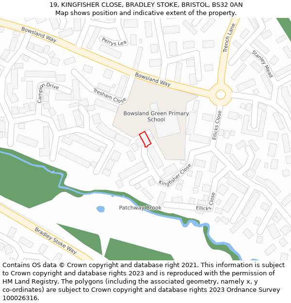 19, KINGFISHER CLOSE, BRADLEY STOKE, BRISTOL, BS32 0AN: Location map and indicative extent of plot