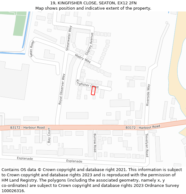 19, KINGFISHER CLOSE, SEATON, EX12 2FN: Location map and indicative extent of plot