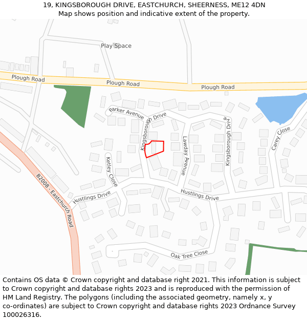 19, KINGSBOROUGH DRIVE, EASTCHURCH, SHEERNESS, ME12 4DN: Location map and indicative extent of plot