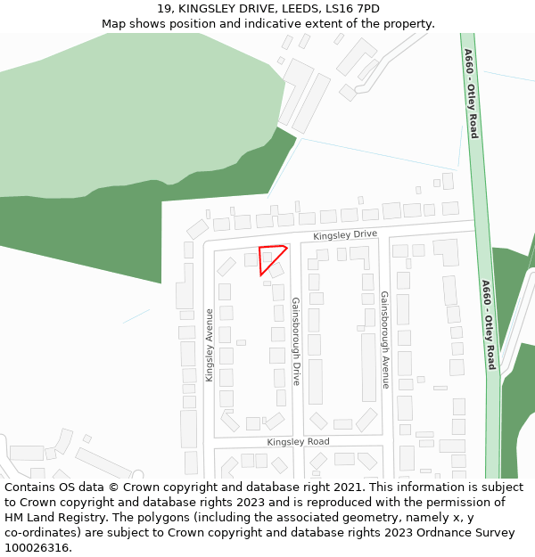 19, KINGSLEY DRIVE, LEEDS, LS16 7PD: Location map and indicative extent of plot
