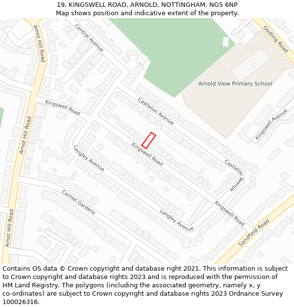 19, KINGSWELL ROAD, ARNOLD, NOTTINGHAM, NG5 6NP: Location map and indicative extent of plot