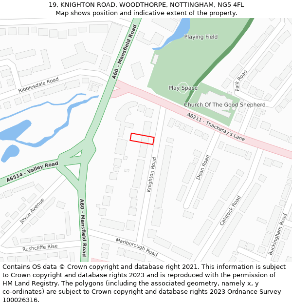 19, KNIGHTON ROAD, WOODTHORPE, NOTTINGHAM, NG5 4FL: Location map and indicative extent of plot