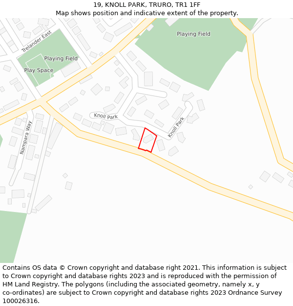 19, KNOLL PARK, TRURO, TR1 1FF: Location map and indicative extent of plot