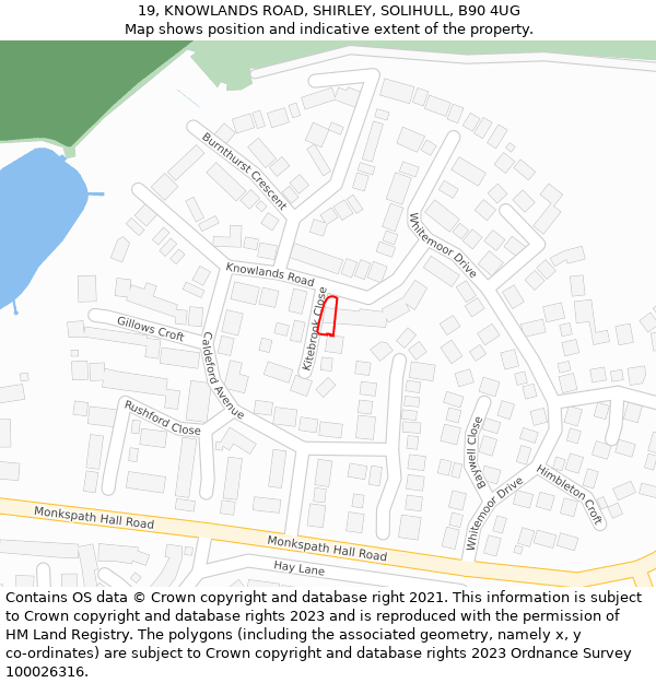 19, KNOWLANDS ROAD, SHIRLEY, SOLIHULL, B90 4UG: Location map and indicative extent of plot