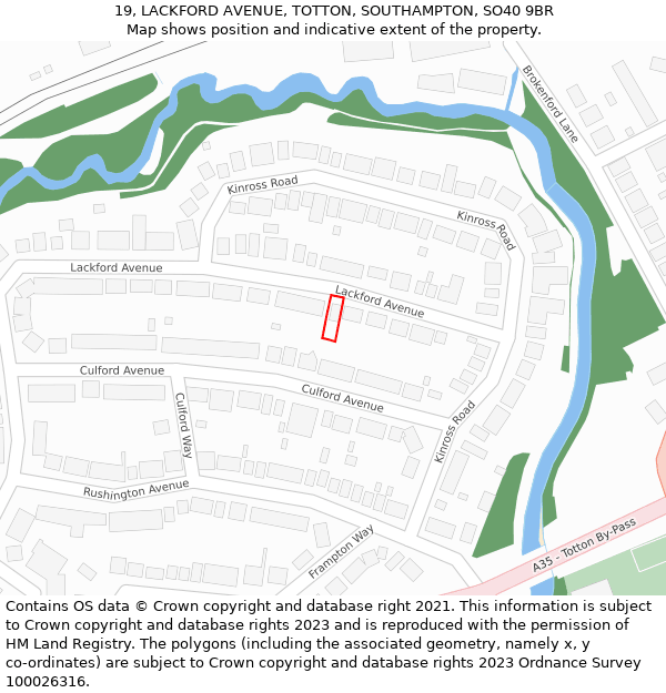 19, LACKFORD AVENUE, TOTTON, SOUTHAMPTON, SO40 9BR: Location map and indicative extent of plot