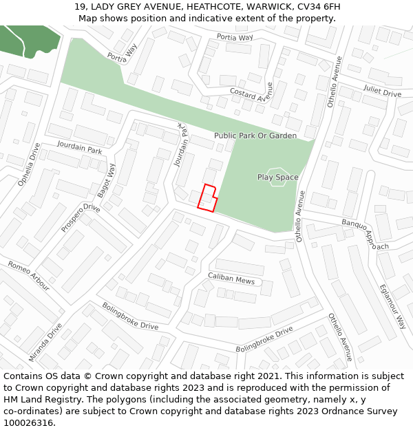 19, LADY GREY AVENUE, HEATHCOTE, WARWICK, CV34 6FH: Location map and indicative extent of plot