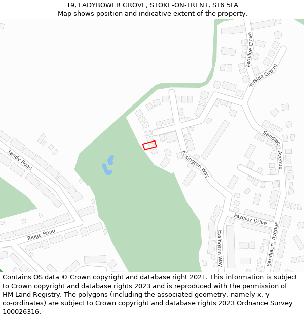 19, LADYBOWER GROVE, STOKE-ON-TRENT, ST6 5FA: Location map and indicative extent of plot