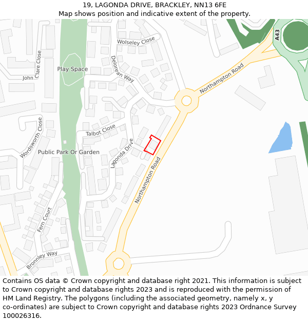 19, LAGONDA DRIVE, BRACKLEY, NN13 6FE: Location map and indicative extent of plot
