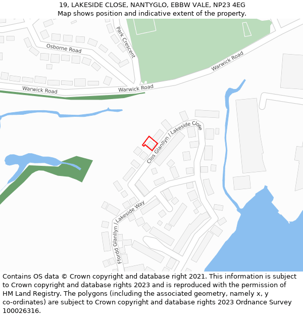 19, LAKESIDE CLOSE, NANTYGLO, EBBW VALE, NP23 4EG: Location map and indicative extent of plot