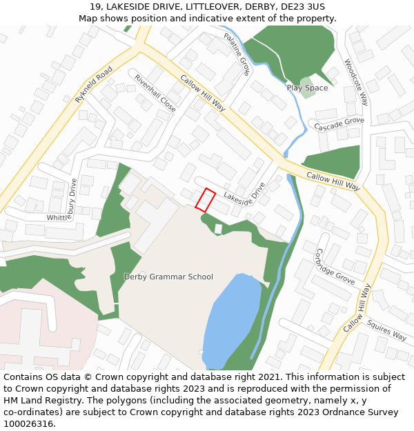 19, LAKESIDE DRIVE, LITTLEOVER, DERBY, DE23 3US: Location map and indicative extent of plot