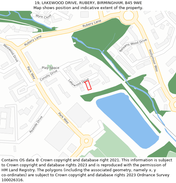 19, LAKEWOOD DRIVE, RUBERY, BIRMINGHAM, B45 9WE: Location map and indicative extent of plot