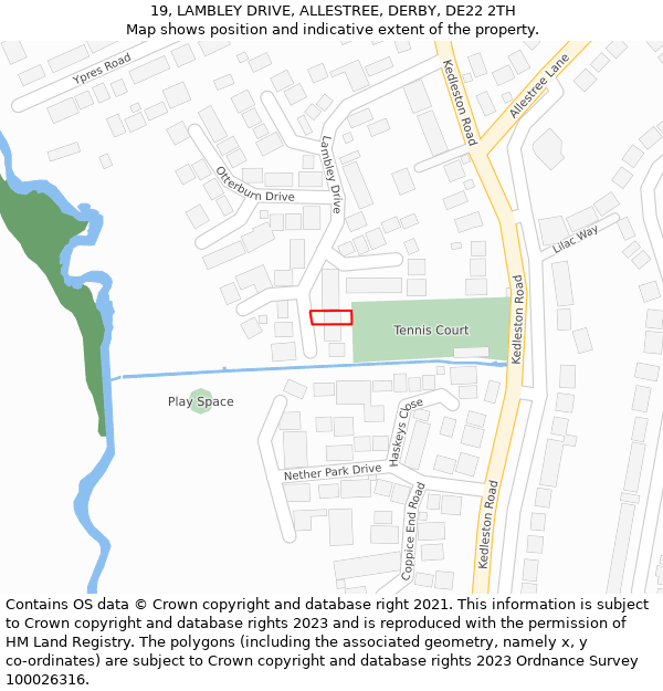 19, LAMBLEY DRIVE, ALLESTREE, DERBY, DE22 2TH: Location map and indicative extent of plot