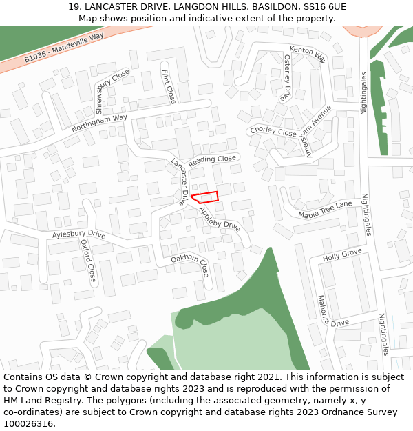 19, LANCASTER DRIVE, LANGDON HILLS, BASILDON, SS16 6UE: Location map and indicative extent of plot
