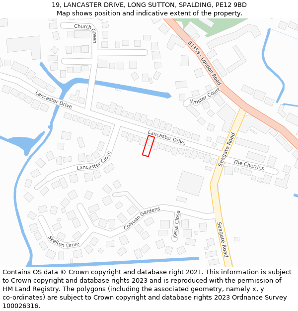 19, LANCASTER DRIVE, LONG SUTTON, SPALDING, PE12 9BD: Location map and indicative extent of plot