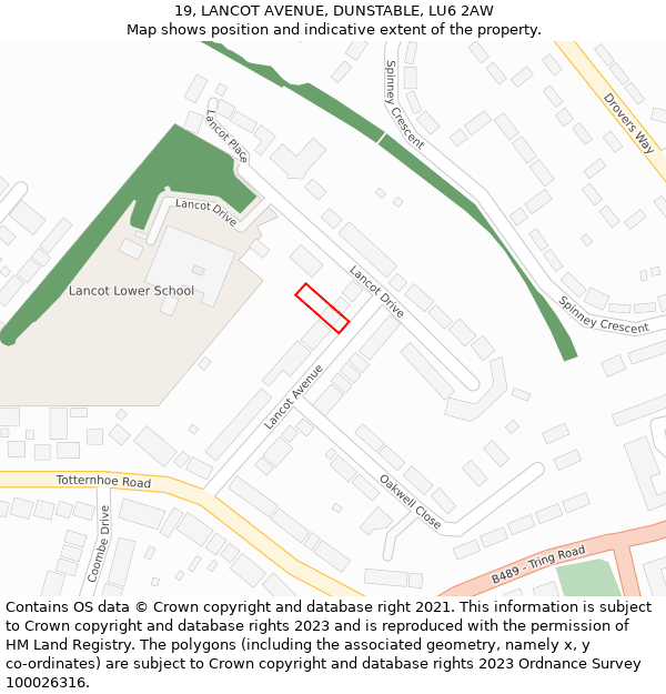 19, LANCOT AVENUE, DUNSTABLE, LU6 2AW: Location map and indicative extent of plot