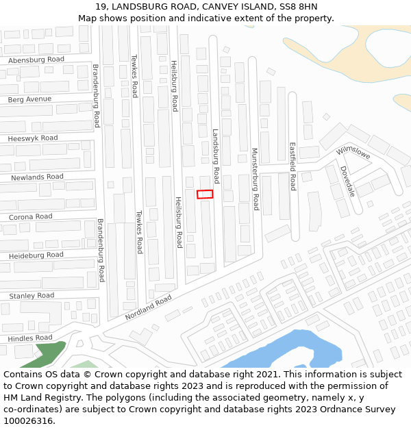 19, LANDSBURG ROAD, CANVEY ISLAND, SS8 8HN: Location map and indicative extent of plot