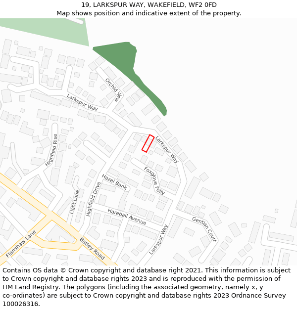 19, LARKSPUR WAY, WAKEFIELD, WF2 0FD: Location map and indicative extent of plot