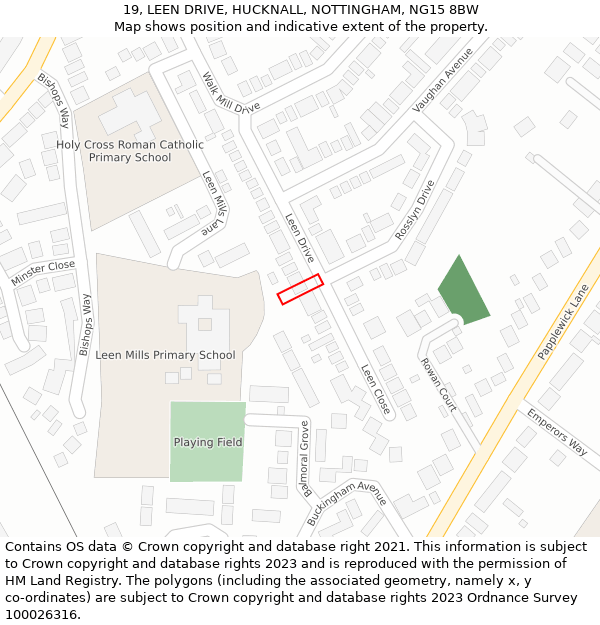 19, LEEN DRIVE, HUCKNALL, NOTTINGHAM, NG15 8BW: Location map and indicative extent of plot