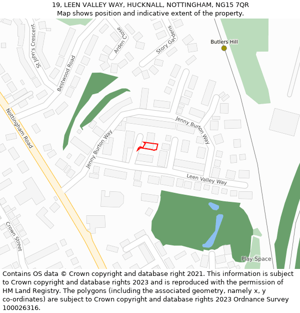 19, LEEN VALLEY WAY, HUCKNALL, NOTTINGHAM, NG15 7QR: Location map and indicative extent of plot