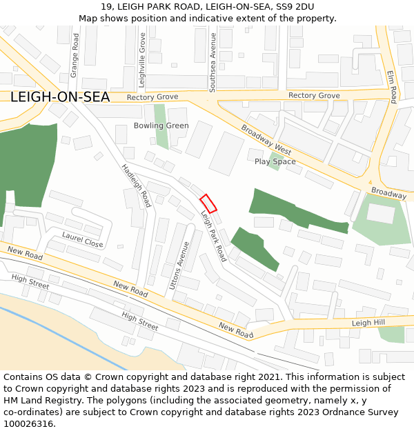 19, LEIGH PARK ROAD, LEIGH-ON-SEA, SS9 2DU: Location map and indicative extent of plot
