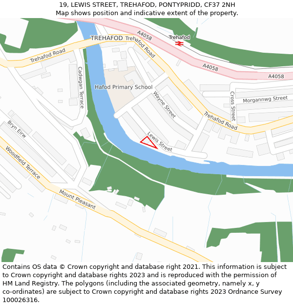 19, LEWIS STREET, TREHAFOD, PONTYPRIDD, CF37 2NH: Location map and indicative extent of plot