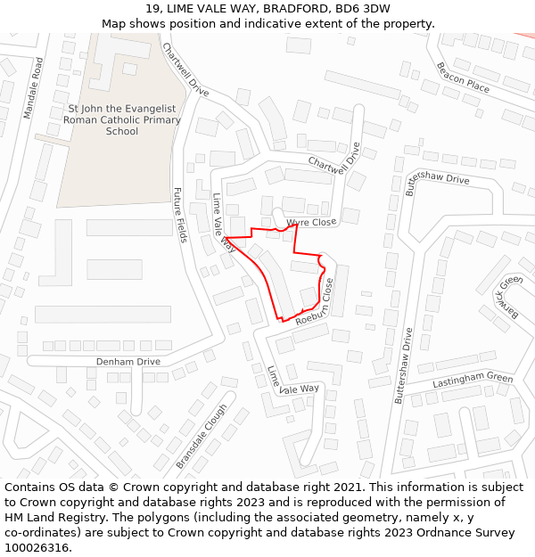 19, LIME VALE WAY, BRADFORD, BD6 3DW: Location map and indicative extent of plot