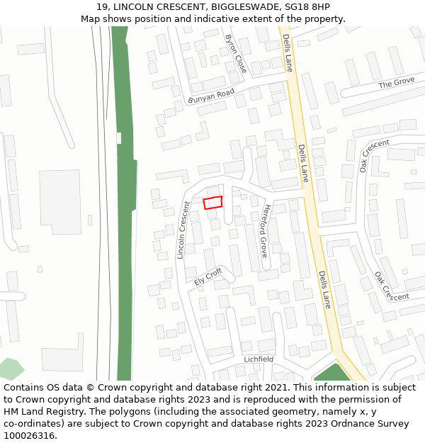 19, LINCOLN CRESCENT, BIGGLESWADE, SG18 8HP: Location map and indicative extent of plot