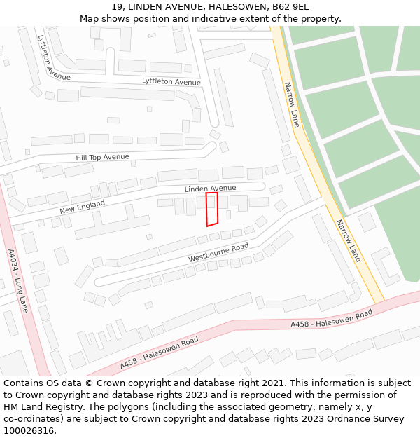 19, LINDEN AVENUE, HALESOWEN, B62 9EL: Location map and indicative extent of plot