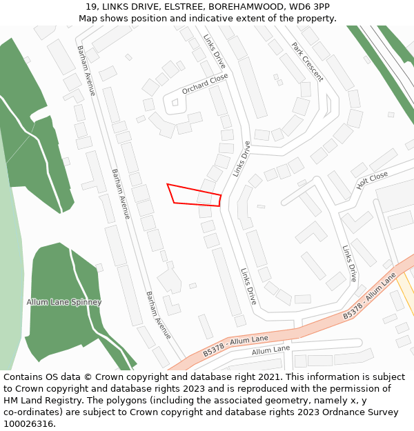 19, LINKS DRIVE, ELSTREE, BOREHAMWOOD, WD6 3PP: Location map and indicative extent of plot