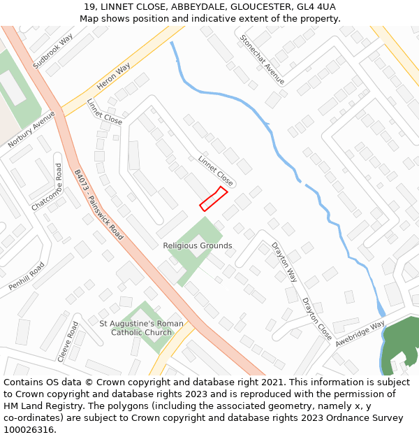 19, LINNET CLOSE, ABBEYDALE, GLOUCESTER, GL4 4UA: Location map and indicative extent of plot