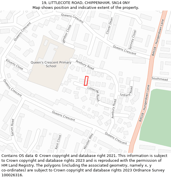 19, LITTLECOTE ROAD, CHIPPENHAM, SN14 0NY: Location map and indicative extent of plot