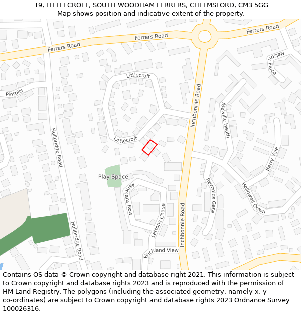 19, LITTLECROFT, SOUTH WOODHAM FERRERS, CHELMSFORD, CM3 5GG: Location map and indicative extent of plot