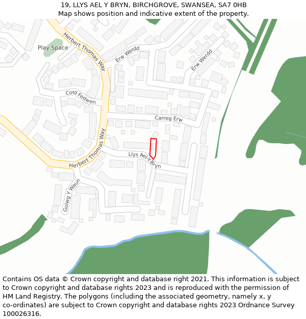 19, LLYS AEL Y BRYN, BIRCHGROVE, SWANSEA, SA7 0HB: Location map and indicative extent of plot