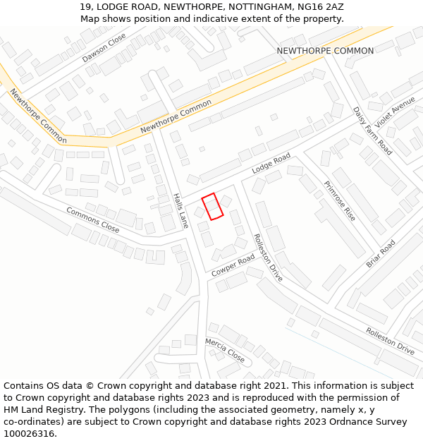 19, LODGE ROAD, NEWTHORPE, NOTTINGHAM, NG16 2AZ: Location map and indicative extent of plot