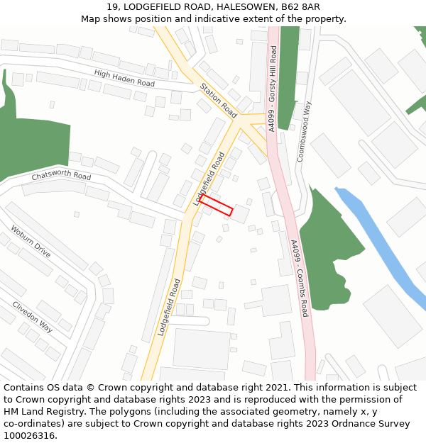 19, LODGEFIELD ROAD, HALESOWEN, B62 8AR: Location map and indicative extent of plot