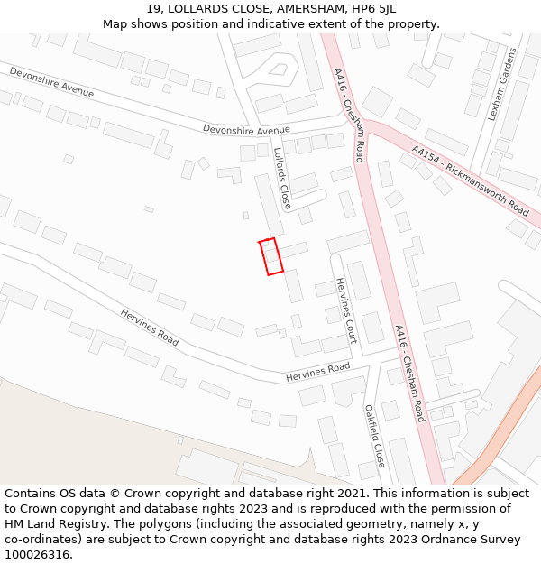 19, LOLLARDS CLOSE, AMERSHAM, HP6 5JL: Location map and indicative extent of plot